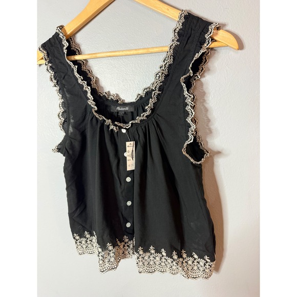 Madewell Embroidered Scalloped Tank Jet black Small NWT - Picture 4 of 8